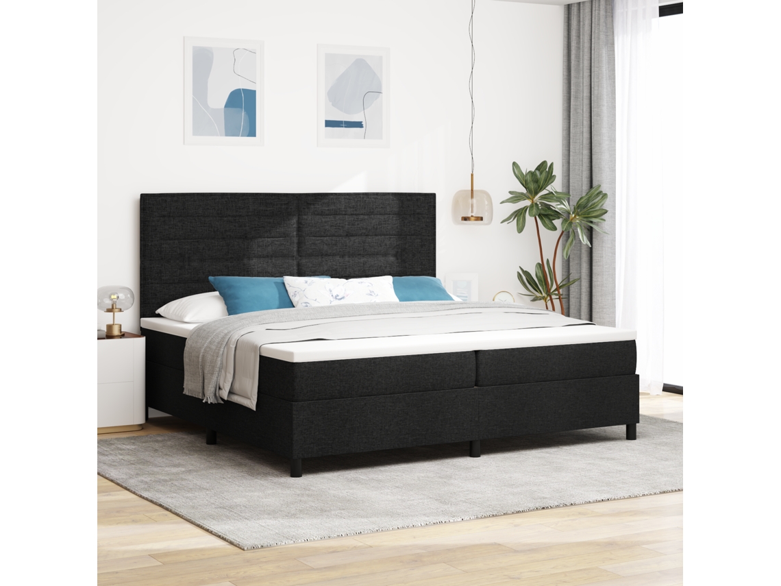 Cama Box Spring Com Colchão Preto 200x200 Cm Tecido