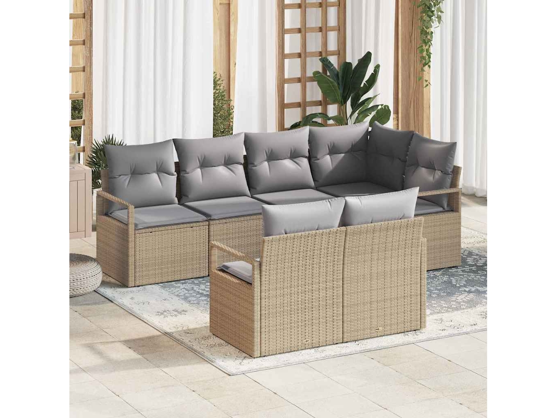 Vidaxl Conjunto De Sofás 7 Pcs Bege Vime Pe