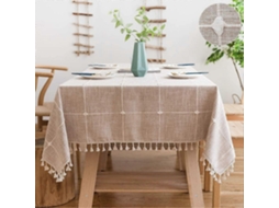 Lurelia Toalha De Mesa Retangular Algodão Linho Juta Castanho 140x220 Lavável Borlas Macio