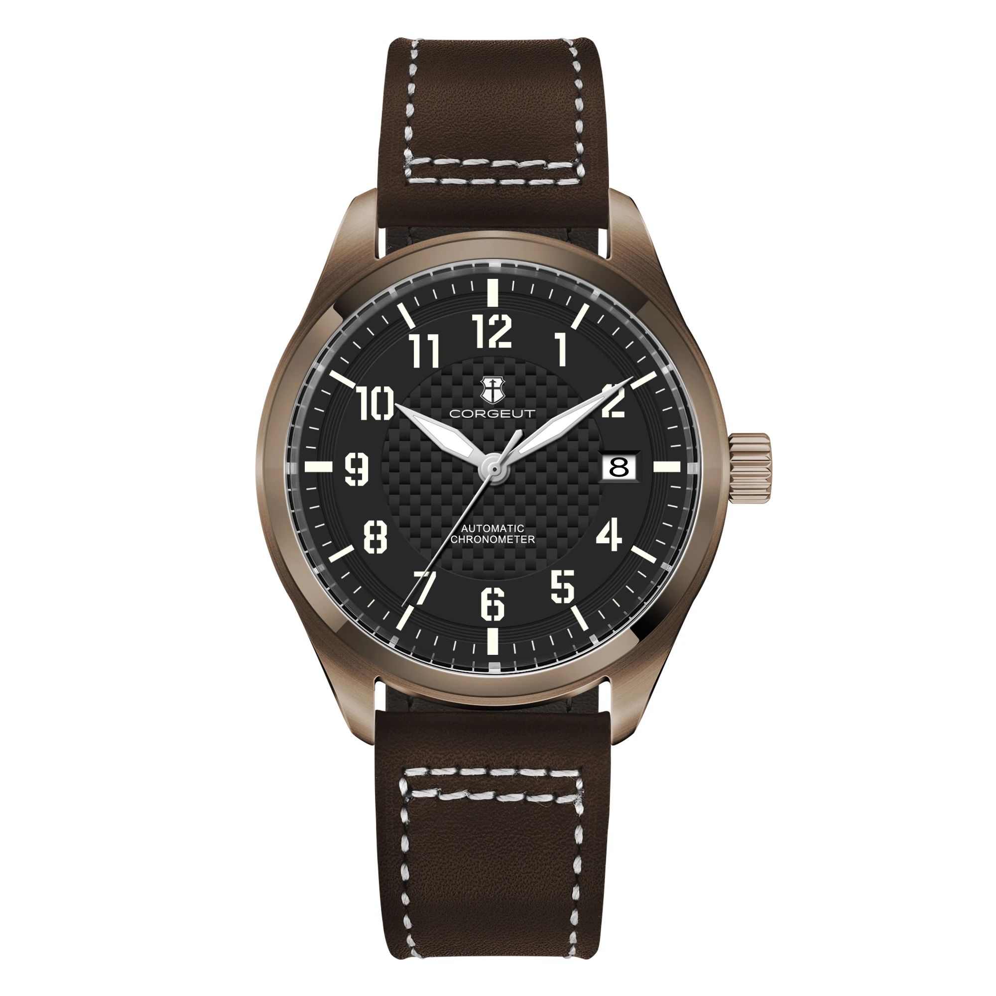 Relógio Masculino Automático Mecânico De Piloto, 40 Mm (preto), Com Pulseira De Couro À Prova D'água.