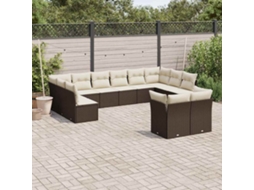 Vidaxl 12 Pcs Conjunto De Sofás Jardim Com Almofadões Vime Pe Castanho