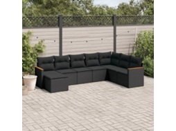 Conjunto de 8 Sofás de Jardim com Almofadas Vime Pe Preto Dkd Home Decor