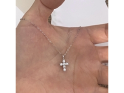 Colar com Crista Cravejada em Prata S925, Pendente de Cruz com Diamantes, Elegante e Versátil para o Dia a Dia MDUG (prata Branco)