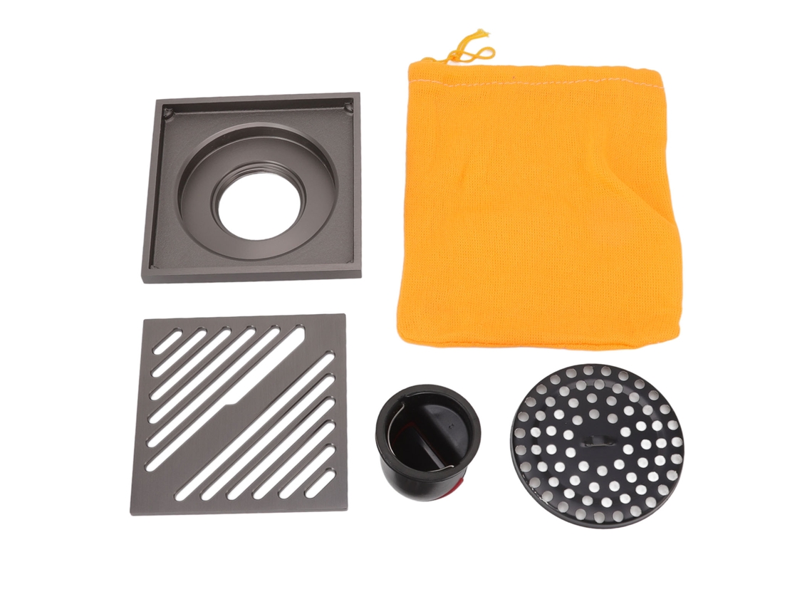 Ralo de chão quadrado para chuveiro, extra grosso, aço inox, para banheiro, acessórios de cozinha e casa, cinza | AQUAFORGE