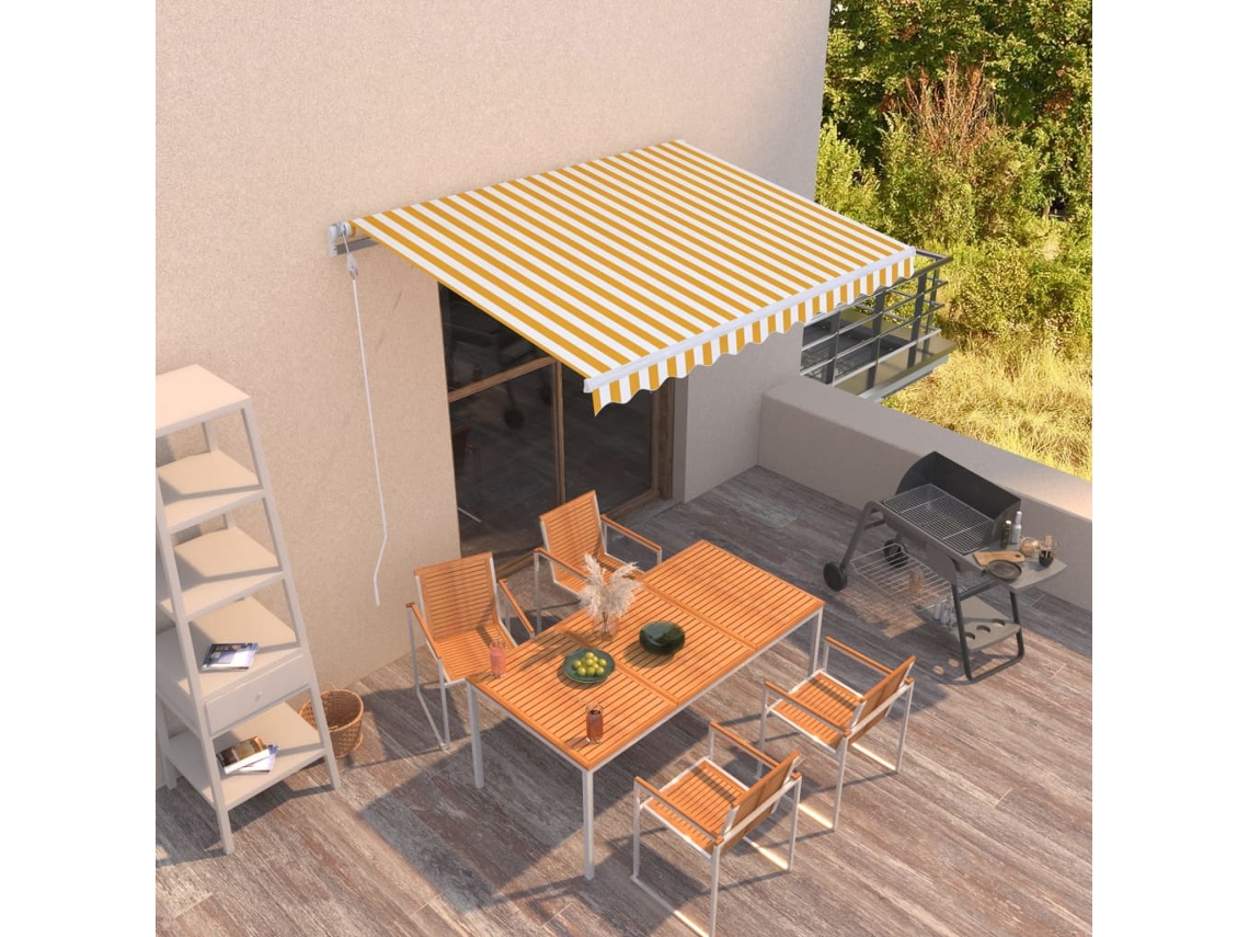 Vidaxl Toldo Retrátil Manual 350x250 Cm Amarelo E Branco