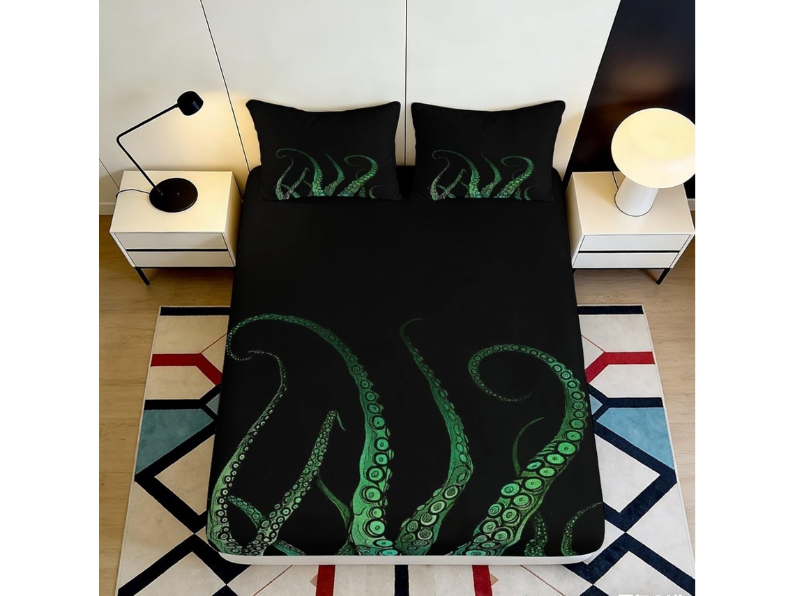Conjunto de Cama com Estampa 3d Tentáculos Microfibra Fronha 200x25cm