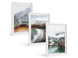 Conjunto De Pinturas Montanhas, Lago, Barco, Paisagem De Praia Espelharte (3 Peças 40x60 Cm)