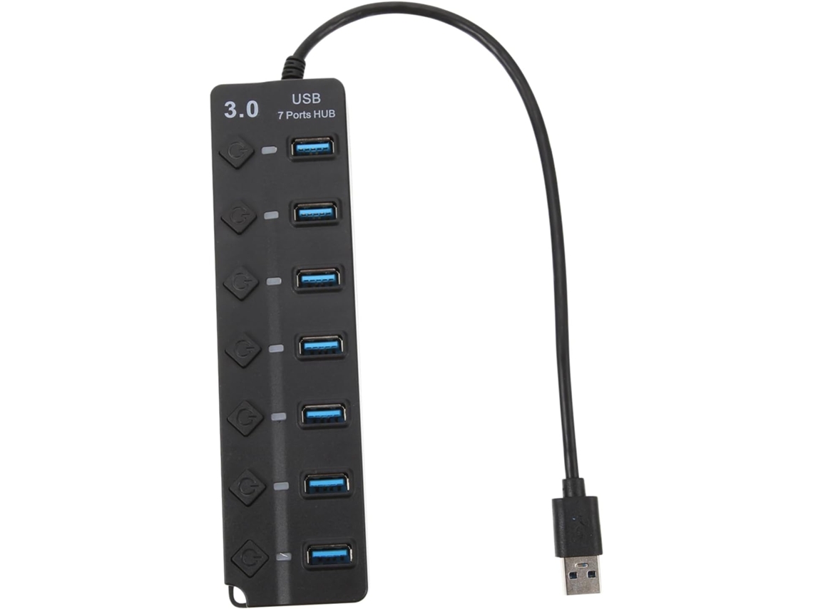 Hub Usb 3.0 De 7 Portas, Estação Acoplamento Dados Em Plástico Preto