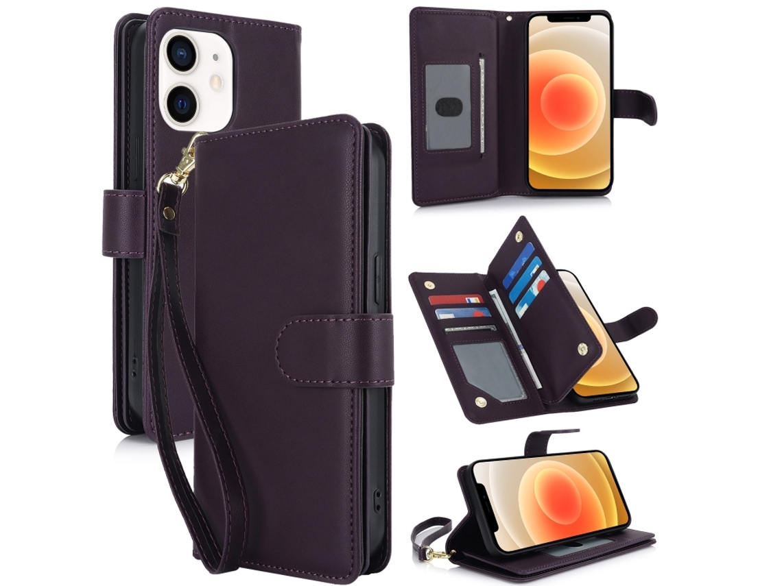 Capa Carteira De Couro Para Iphone 12 Pro - Com Rfid - Para Vários Cartões