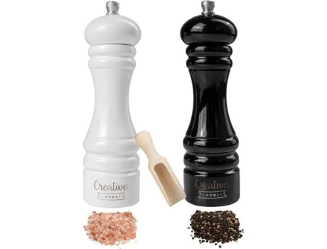 Moedor de sal e pimenta manual de madeira Creative Home Duo Preto e Branco Crehom Creative Home