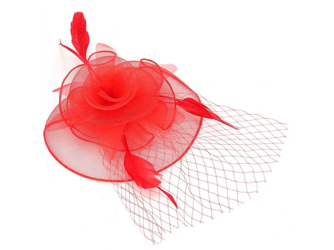 Laxiscreed Chapéu De Renda Com Penas Vermelhas Para Senhora, Acessório Elegante Para Casamento