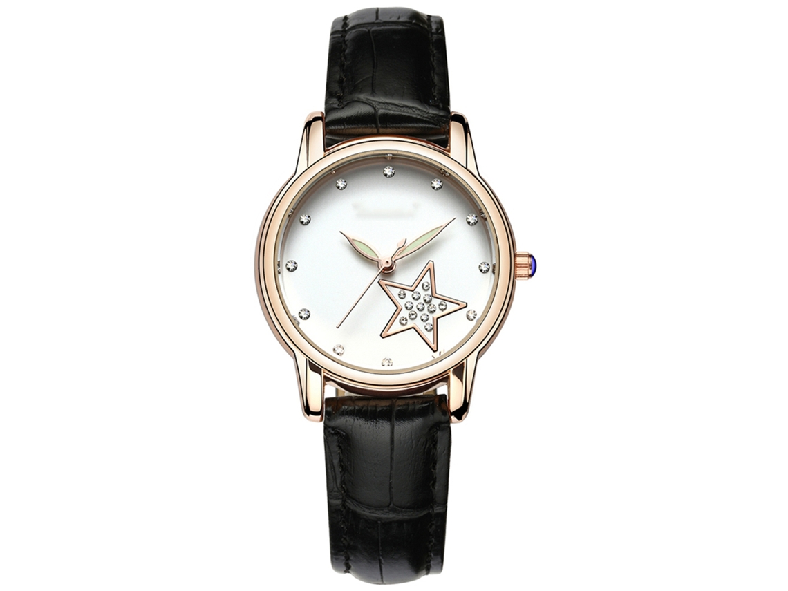 Relógio de Moda para Mulher de Couro com Painel Redondo Elegante de Luxo Sanda (preto)