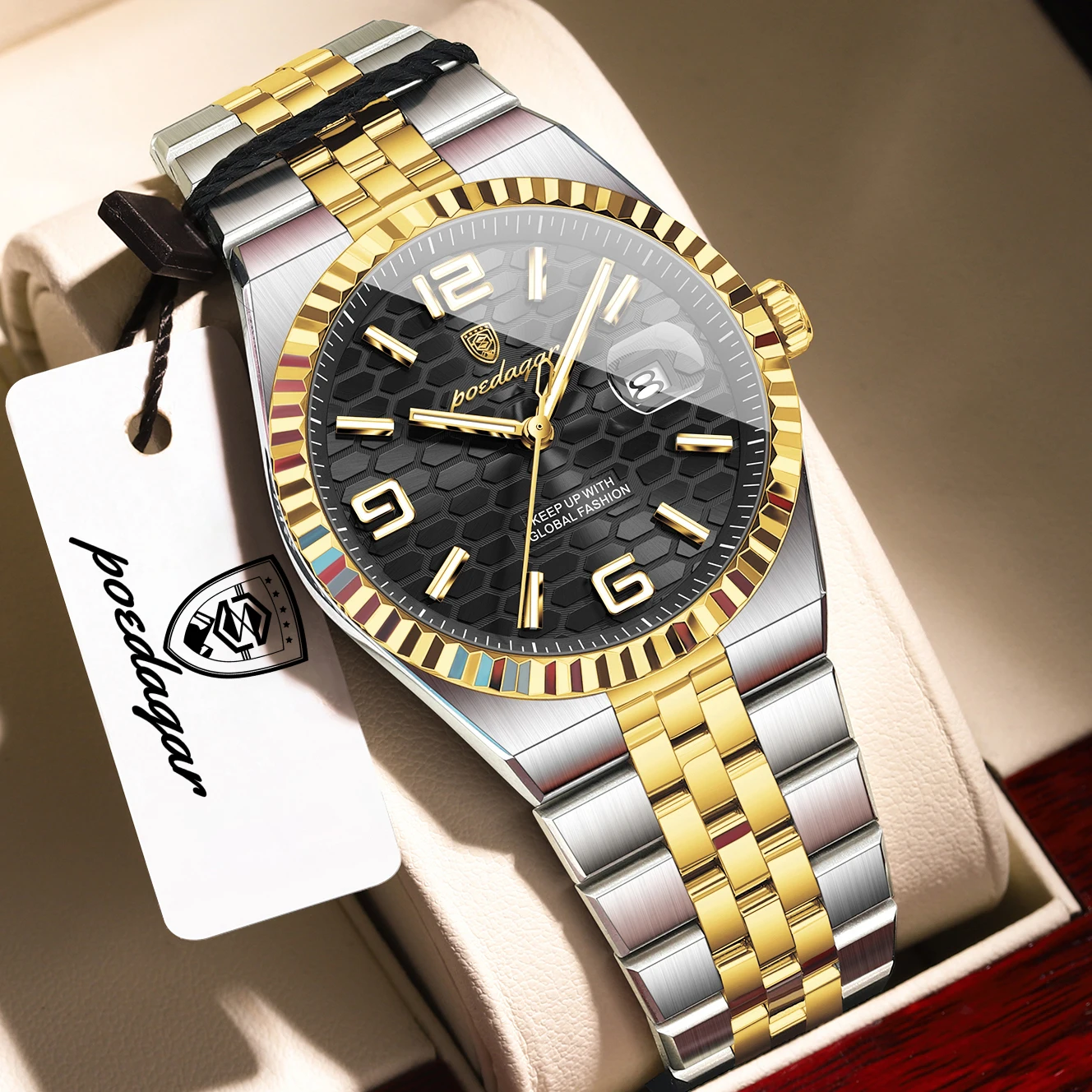 (dourado E Brown) Relógio masculino elegante Pulse, em prova d'água, com dados luminescentes, em aço inoxidável, estilo casual, com movimento de quartzo.