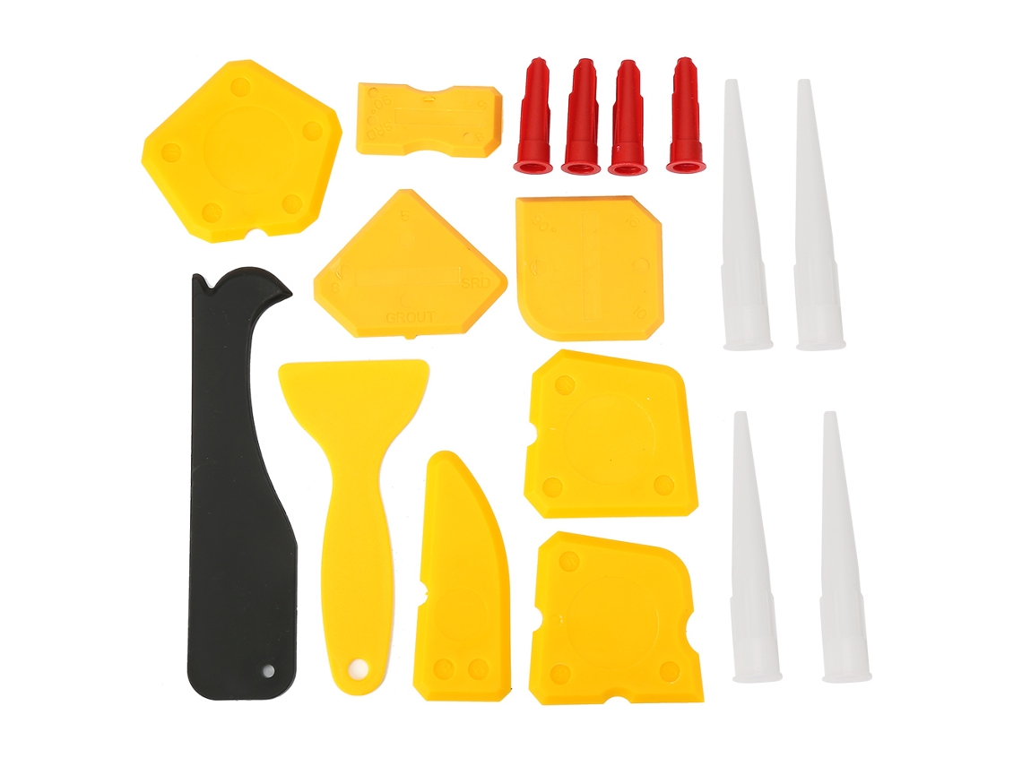 Conjunto De 17 Ferramentas Para Silicone E Calafateamento: Rasquetas, Aplicadores E Removidores De Selante De Vidro E Cimento