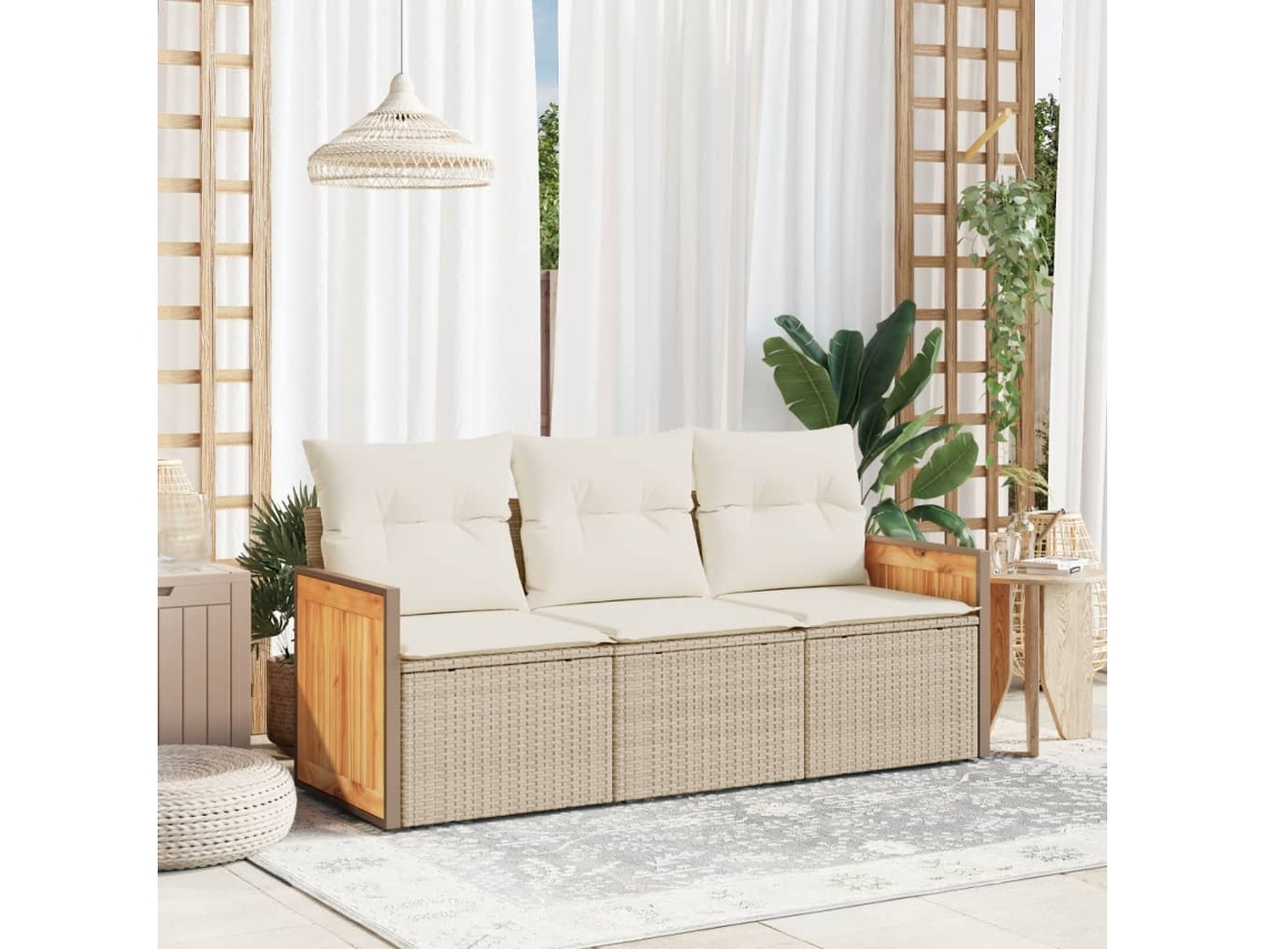 Conjunto de sofá de jardim de 3 peças com almofadas de veludo bege Lovely Home