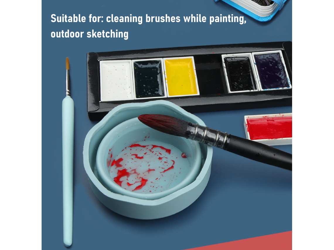 2pcs Cubo Plegable De Lavado De Pinceles Para Pintura Portátil Multifuncional, Verde Oscuro + Azul