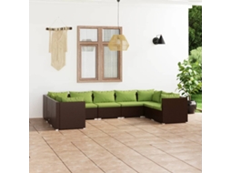 Conjunto 9 Peças Lounge De Jardim C/ Almofadões Vime Pe Marrom Dkd Home Decor