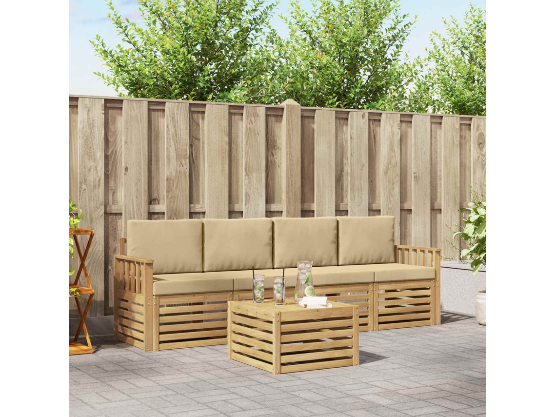 Vidaxl Conjunto De Sofás Para Exterior 5 Unid. Branco E Bege Poliéster