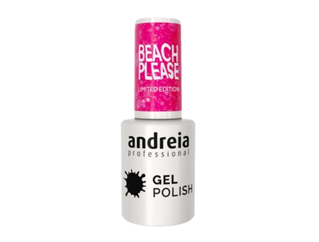 Andreia Verniz De Unhas De Gel Beach, Please! Bp5 Rosa Vibrante Com Glitter Holografico 10ml Andreia Professional