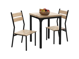 Conjunto de Mesa e 2 Cadeiras para sala de jantar, econômico, madeira natural+preto