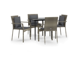 Maison Exclusive - 5 Pcs Conjunto Jantar Jardim C/ Almofadões Vime Pe Preto/cinza