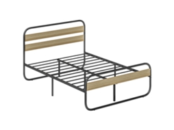 Cama De Casal 140 X 190 Cm, Estrutura De Aço Estilo Industrial, Cabeceira E Inclusos, Efeito Madeira.