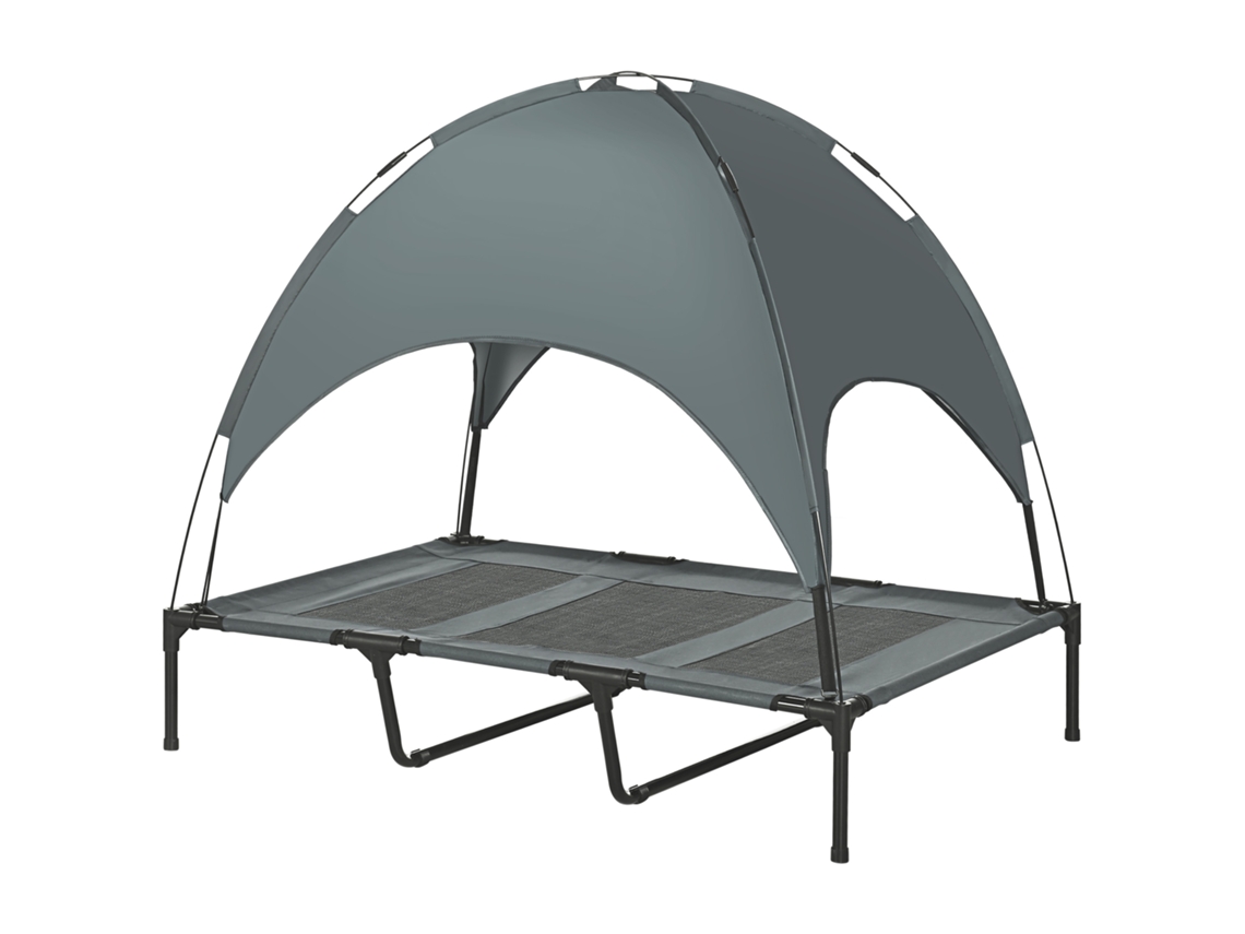 Cama Elevada Para Cão Com Dossel E Tecido Respirável 122 X 92 X 108 Cm Cinza