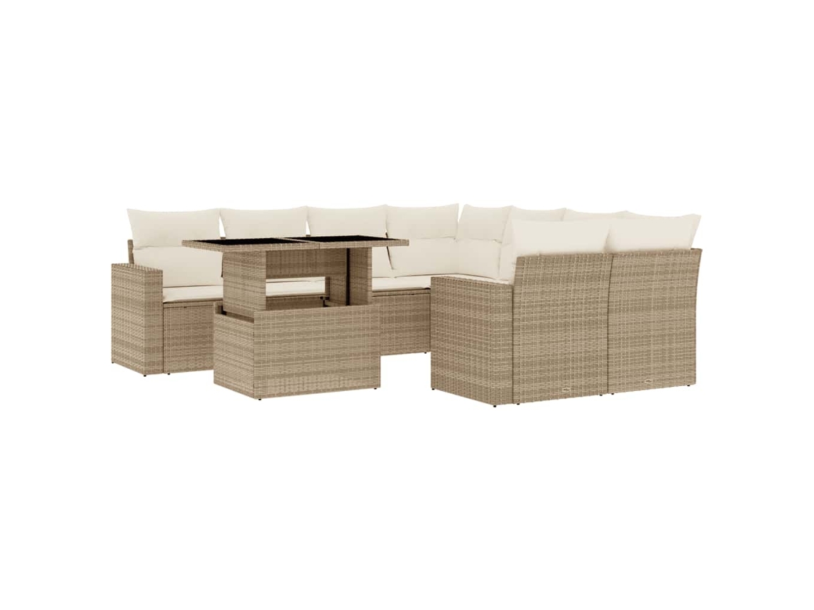 Conjunto de 9 Sofás para Jardim com Almofadões Vime Pe Bege MAISON EXCLUSIVE (90x200 cm)
