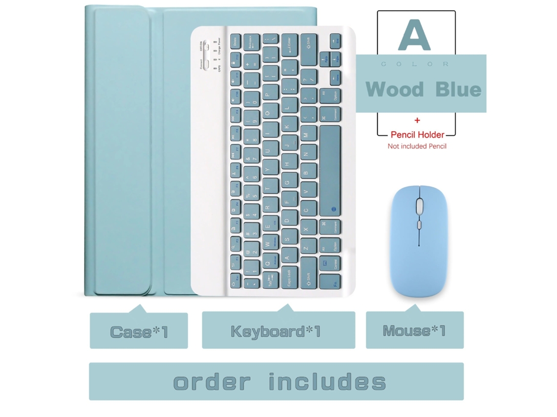 Capa Com Teclado Para Tablet Lurelia, Compatível Com I Pad Pro 11" 2024, Azul Névoa, Teclado Bluetooth, Rato 2.4g