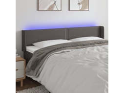 Vidaxl Cabeceira Cama C/ Led 203x16x78/88 Cm Couro Artificial Cinzento