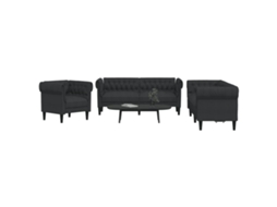 Vidaxl 3 Pcs Conjunto De Sofás Tecido Preto