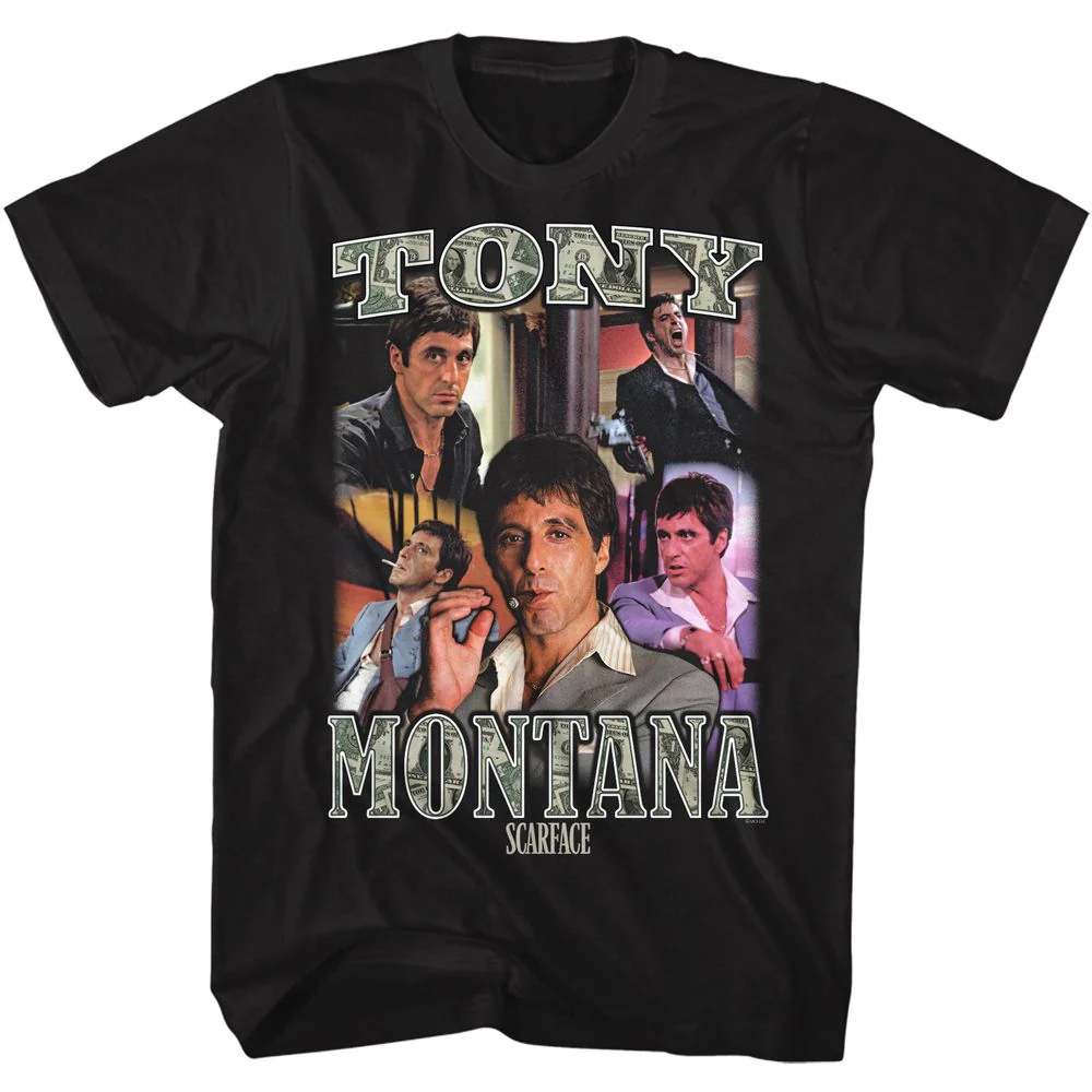 Unisex Adult T-shirt Rockinstone Scarface Movie Collage 2 Black Sizes