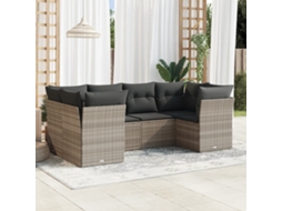 Vidaxl 6 Pcs Conj. Sofás Jardim Com Almofadões Vime Pe Cinzento-claro
