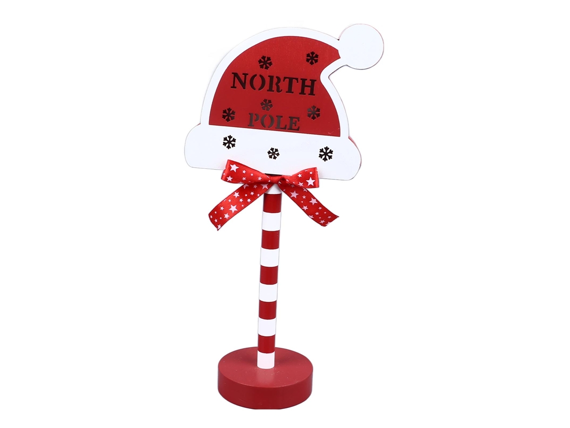 Rebe-topper De Árbol De Navidad Santa Stop Here Com Led, Decoração De Metal E Madeira Sólida, 15x8.5x30.5cm