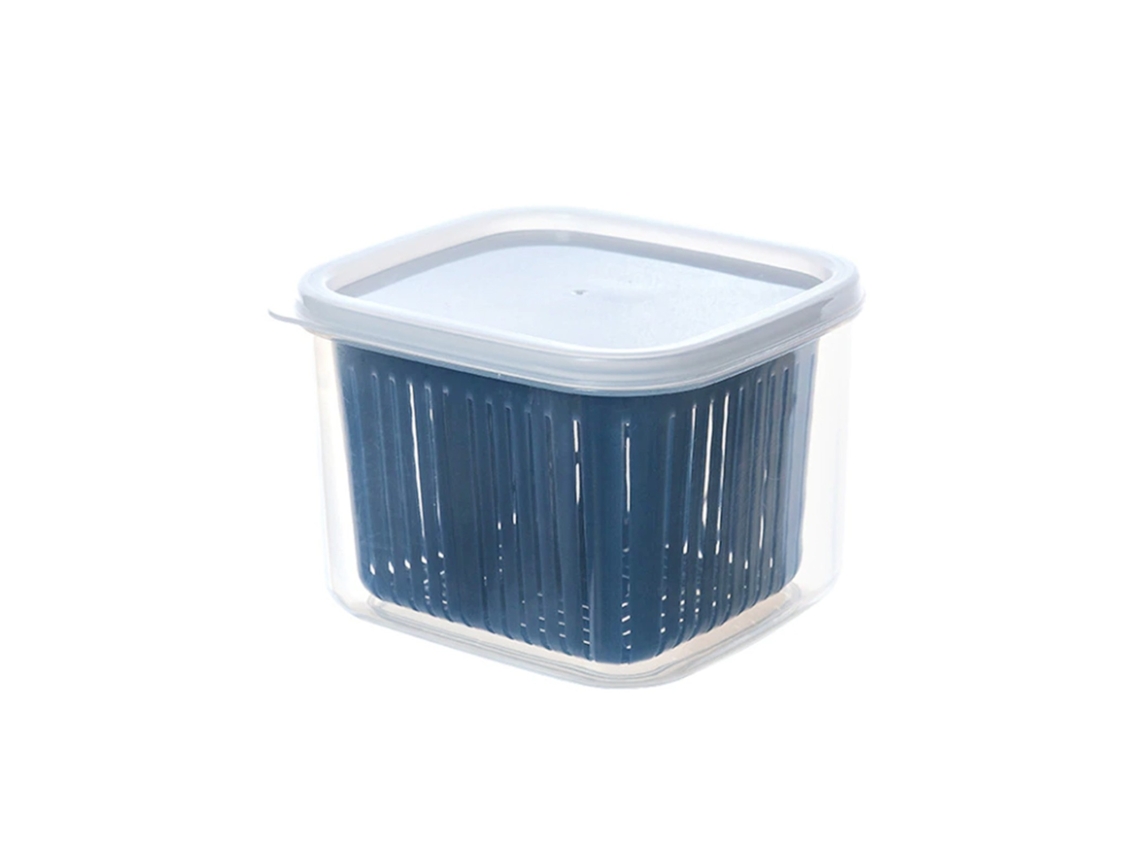 Recipiente De Armazenamento Geladeira Azul, Caixa Drenagem Vegetais, Organizador Alimentos Cozinha Com Tampa