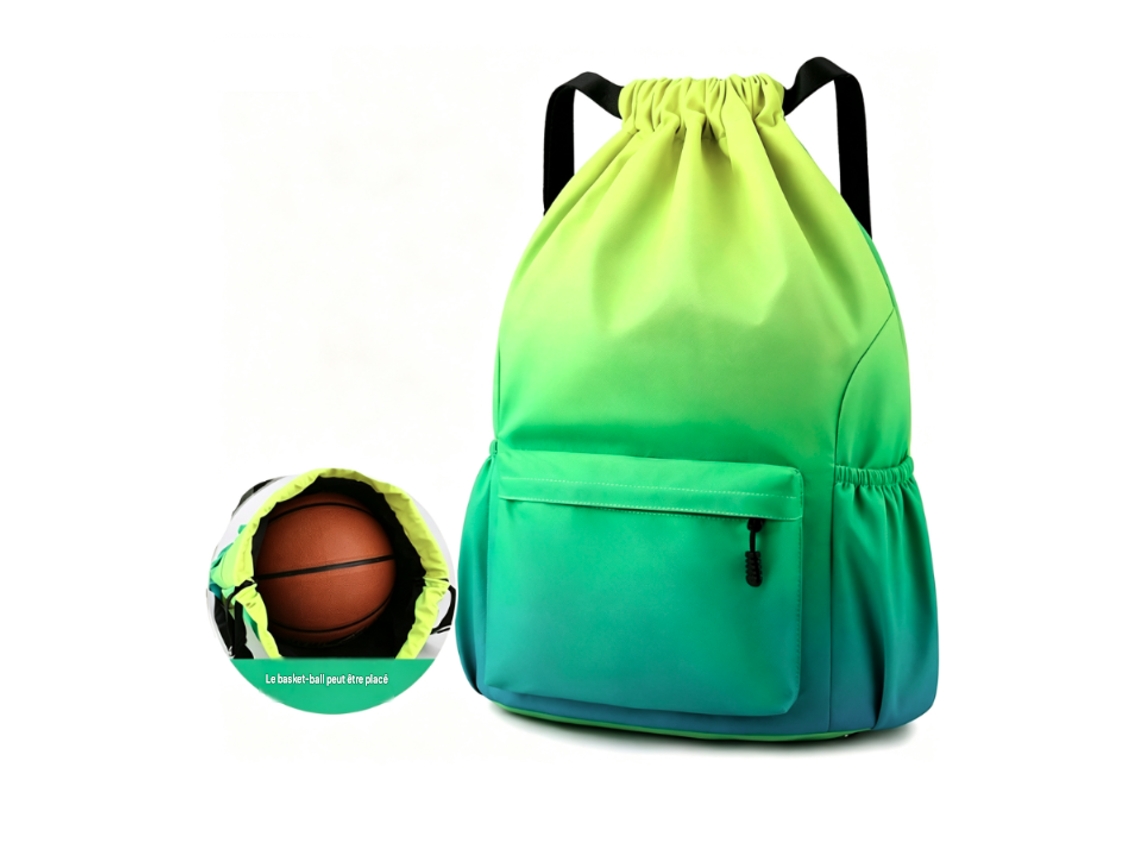 Mochila esportiva impermeável com gradiente de cores, bolsa grande com cordão, bolsa de armazenamento portátil para treinamento físico.