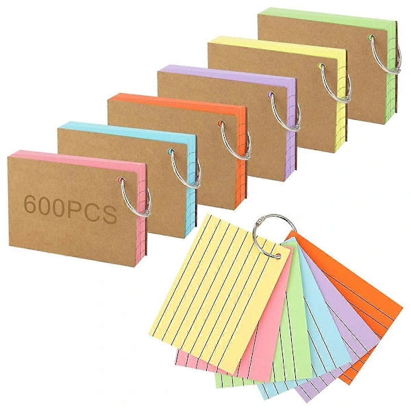 Conjunto de 600 Fichas de Estudo Coloridas com Argolas, Tamanho A7 , com Espaço para Sublinhar BRILVIBERA (3 X 4 Polegadas)