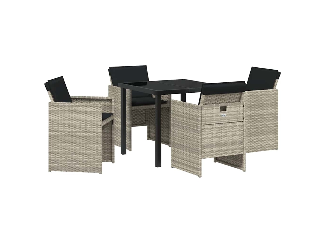 Conjunto de Jantar para Jardim 5 Pcs - Móveis de Jardim para Refeição Cinzento claro Vime Pe HARLANV1