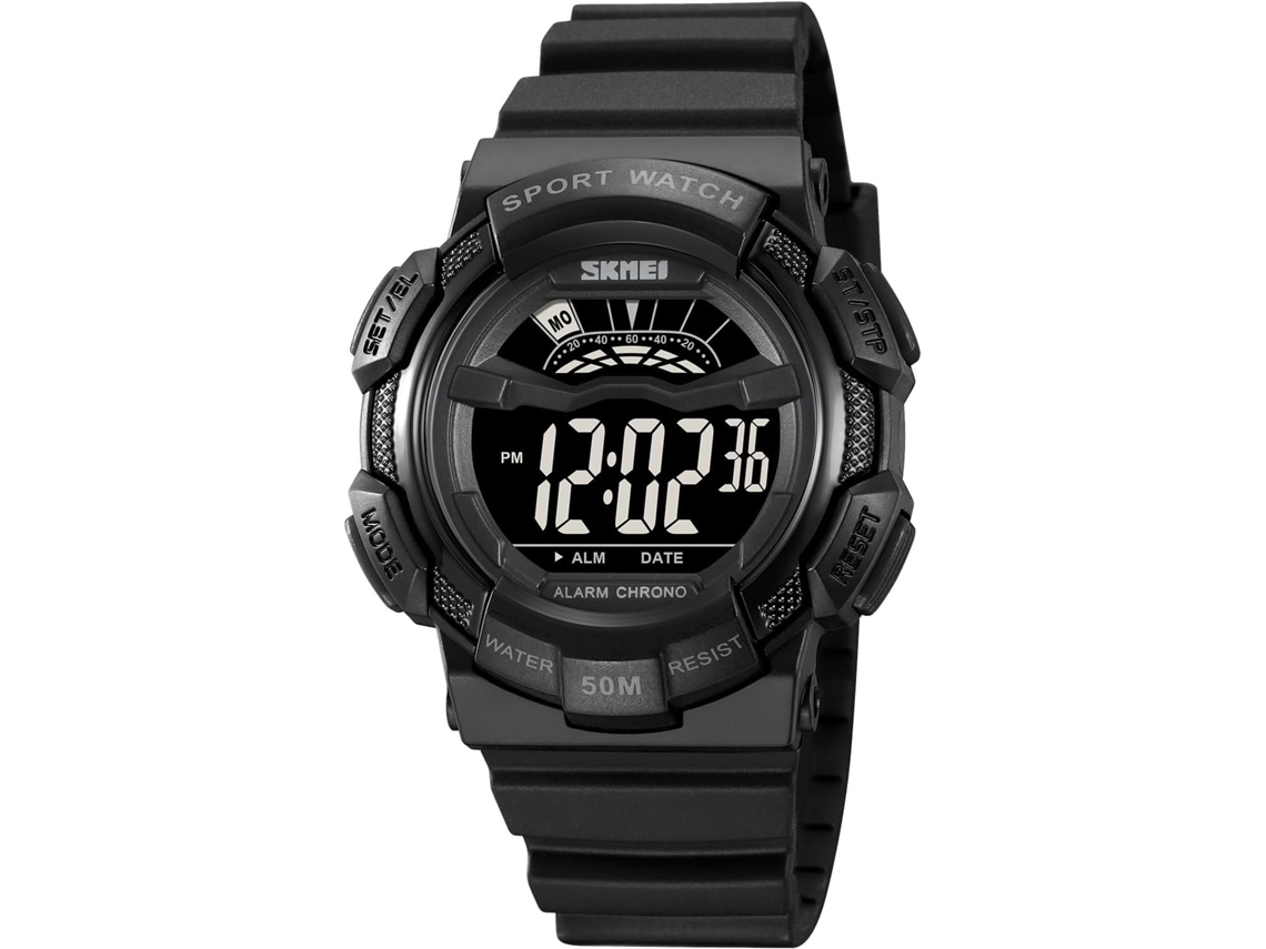 Lurelia Relógio Digital Masculino, Visor Digital, Led, Cronómetro, Alarme, Data/calendário, 12/24h, Resina, Abs, Preto