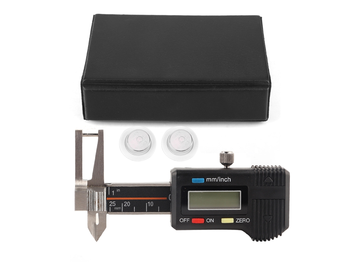 Medidor de espessura digital triplo com visor eletrônico de 0 a 25 mm.