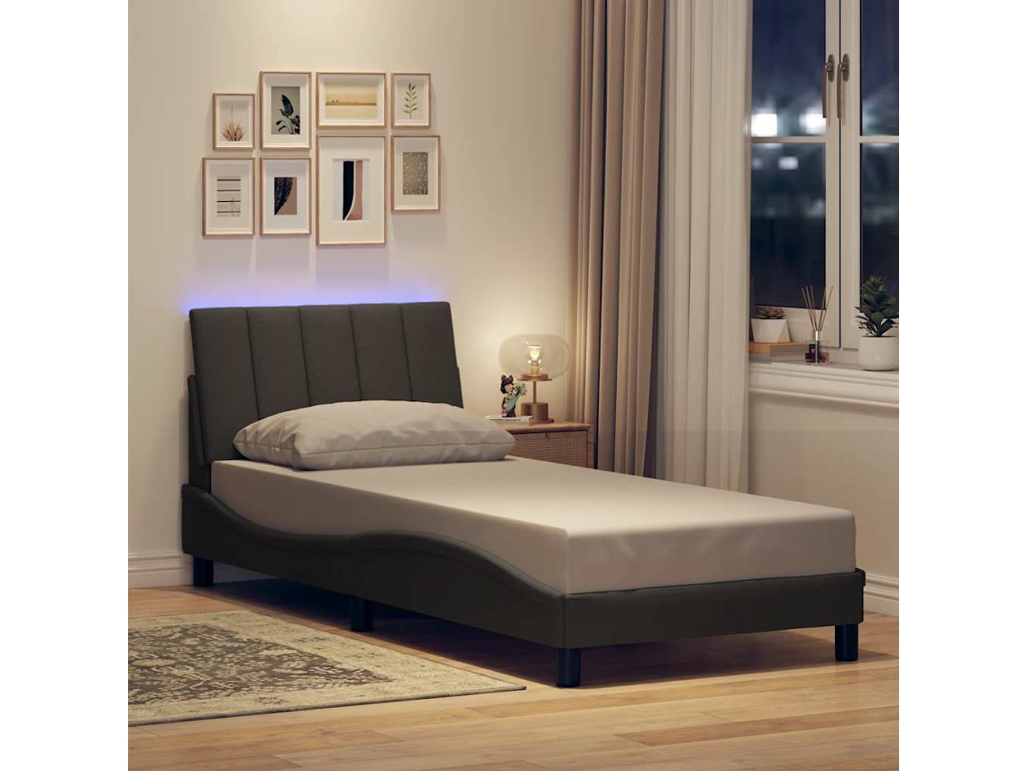 Estrutura De Cama Sem Colchão 90x190 Cm Tecido Cinzento-escuro