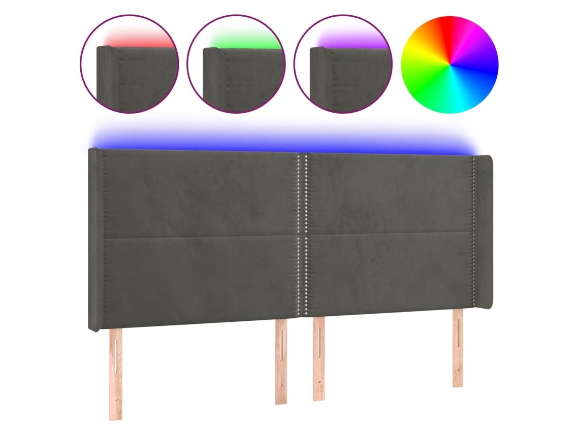 Led Headboard, Led Headboards Vidaxl Cinzeto Veludo (183 X 16 X 118/128 Cm)