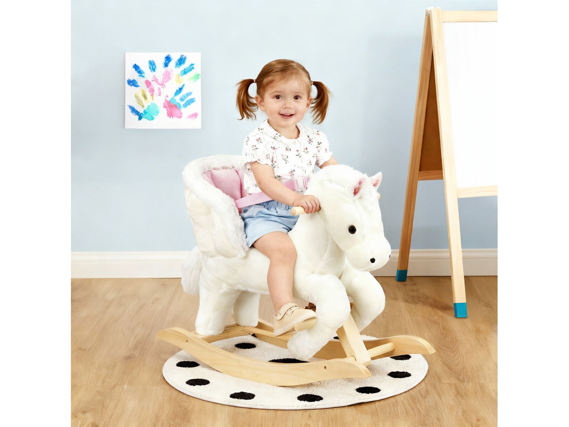 Tectake Cavalo De Baloiço Com Pelúcia, Design De Alta Qualidade, A Partir Dos 18 Meses, Rosa/branco