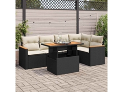 Vidaxl 6 Pcs Conjunto Sofás Jardim C/ Almofadões Vime Pe/acácia Preto