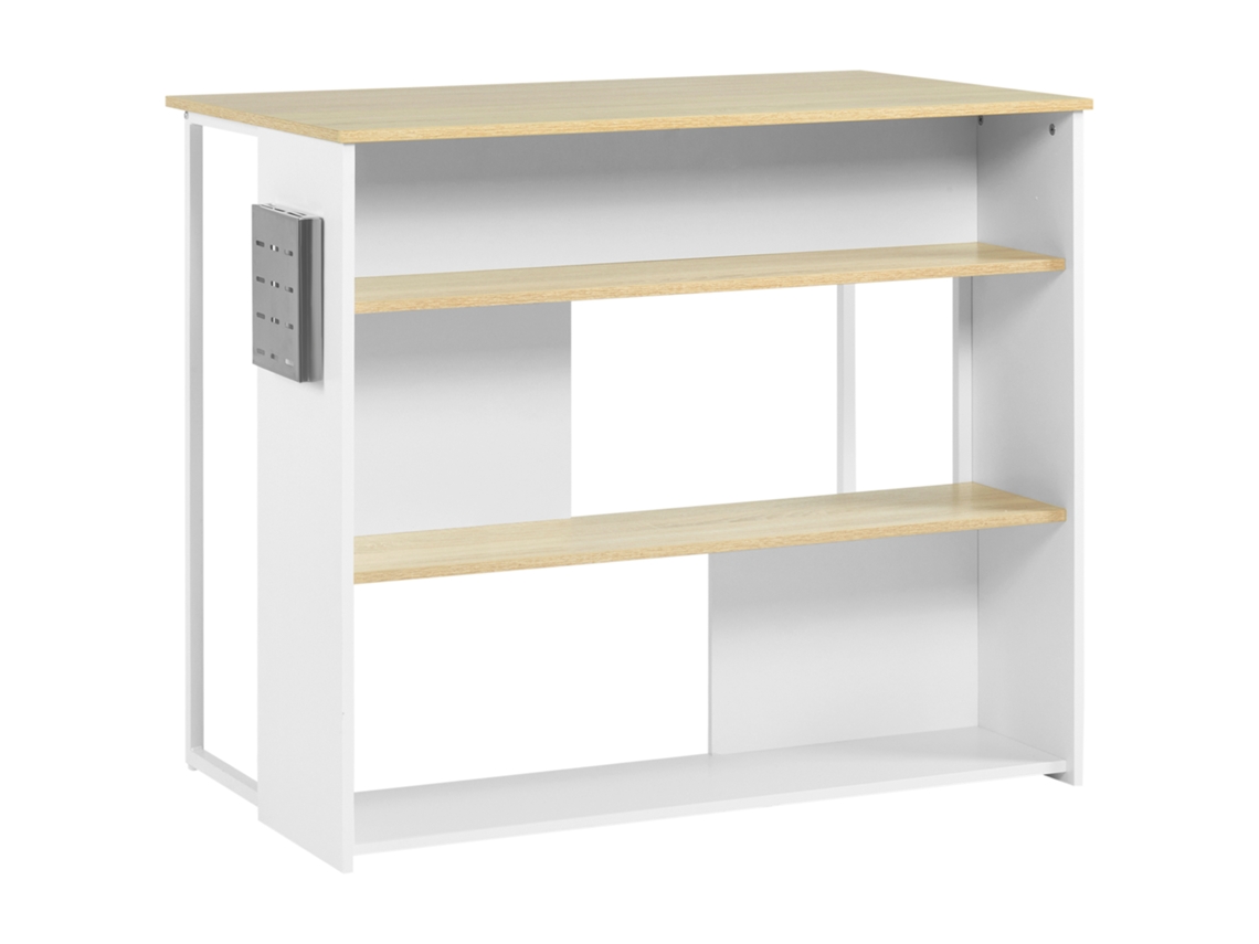 Ilha de cozinha com 3 prateleiras, suporte para facas em aço inox, branca, 105x65x90 cm, natural S/MARCA