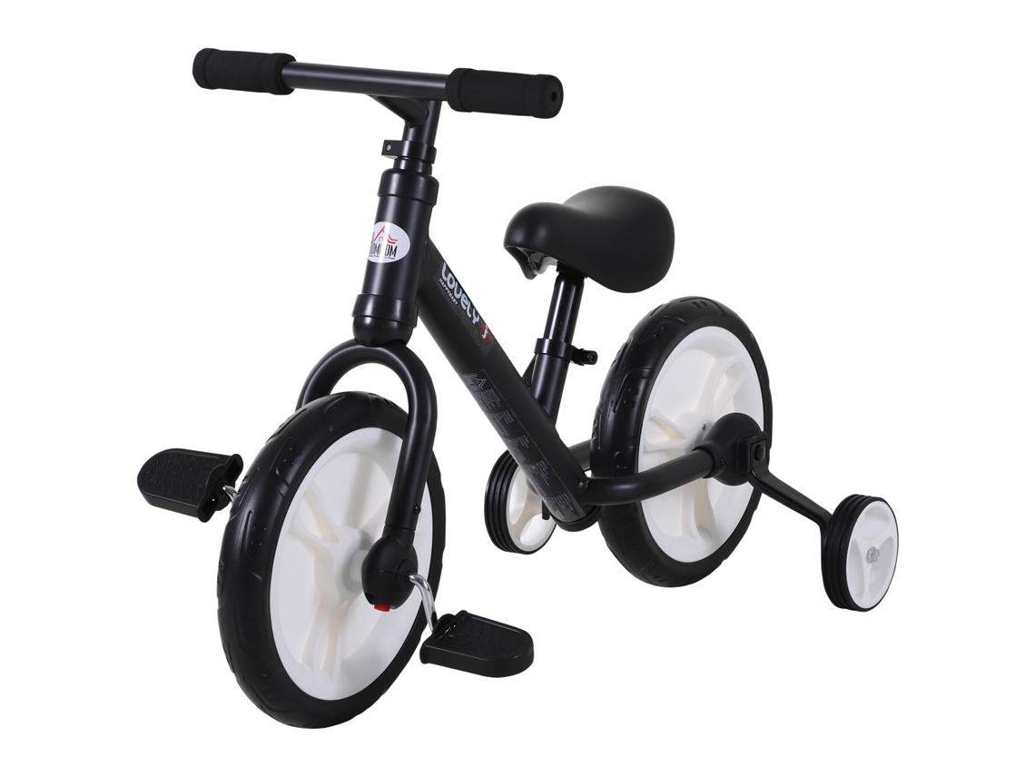 Bicicleta Infantil 2 em 1 Equilíbrio, Rodas/pedais Removíveis, Selim Ajustável 12”, para 2 5 Anos, Aço Preto Ge