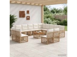 Vidaxl Conjunto De Sofás Para Exterior 14 Pcs Natural E Branco Creme