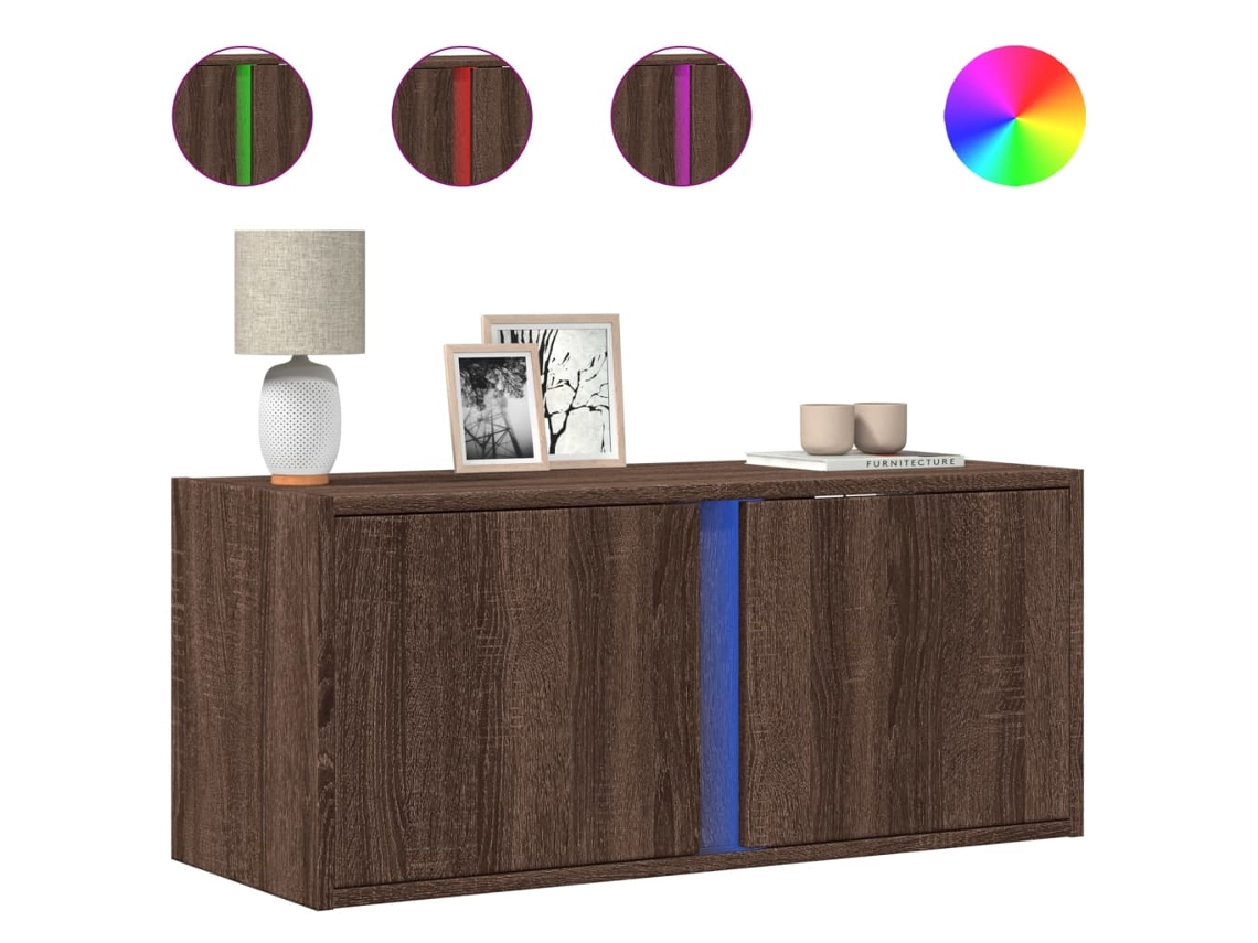 Móvel de Parede P/ Tv com Luzes Led Carvalho Castanho MAISON EXCLUSIVE (80x31x35 cm)