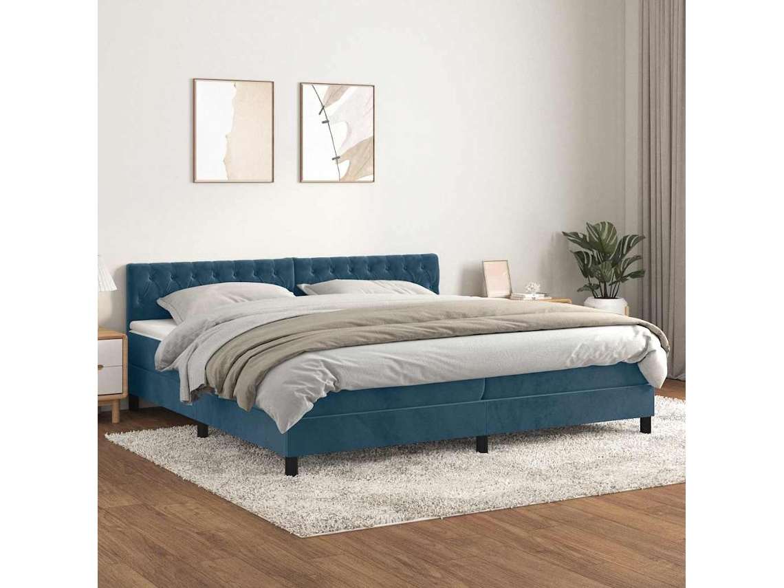 Vidaxl Cama Com Molas/colchão 200x200 Cm Veludo Azul-escuro