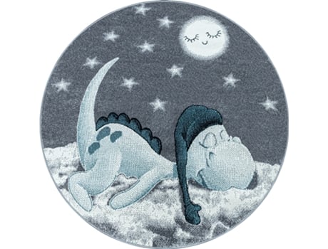 Bambi Dinossauro Dormindo Tapete Infantil Pelo Curto Redondo Ø 160cm Azul